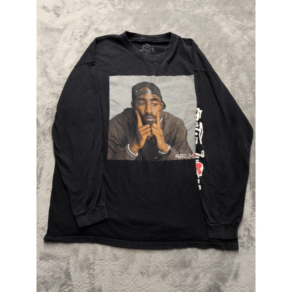 Poetic Justice Men Shirt XL Black Logo Graphic Tupac Shakur Long Sleeve